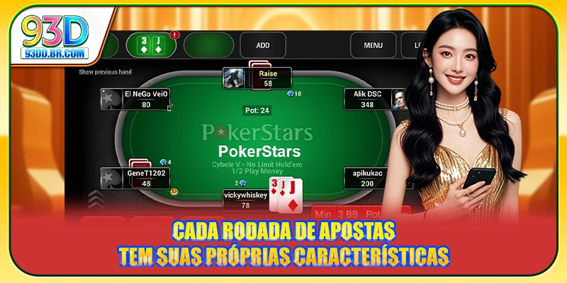 Cada rodada de apostas tem suas próprias características